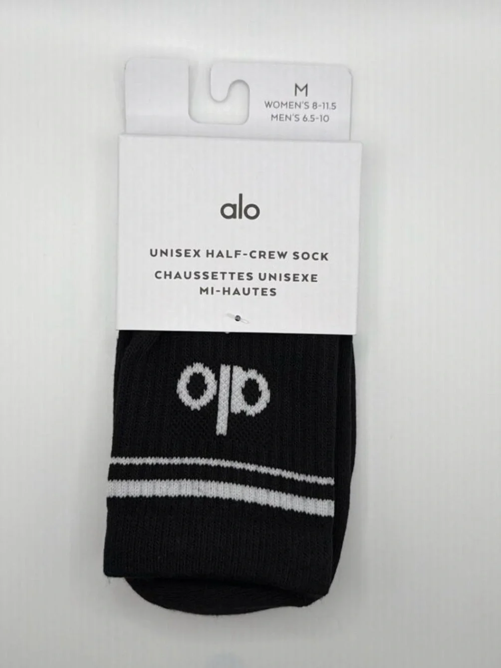 ALO Yoga Black Half-Crew Athletic Sock with White Logo